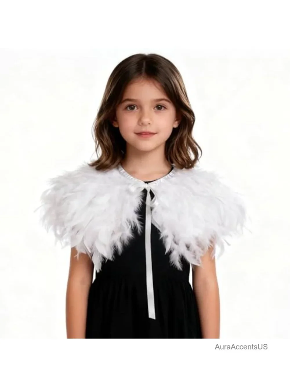 Kids Real Feather Cape Shawl Costume Accessory Halloween Dress Up Party
